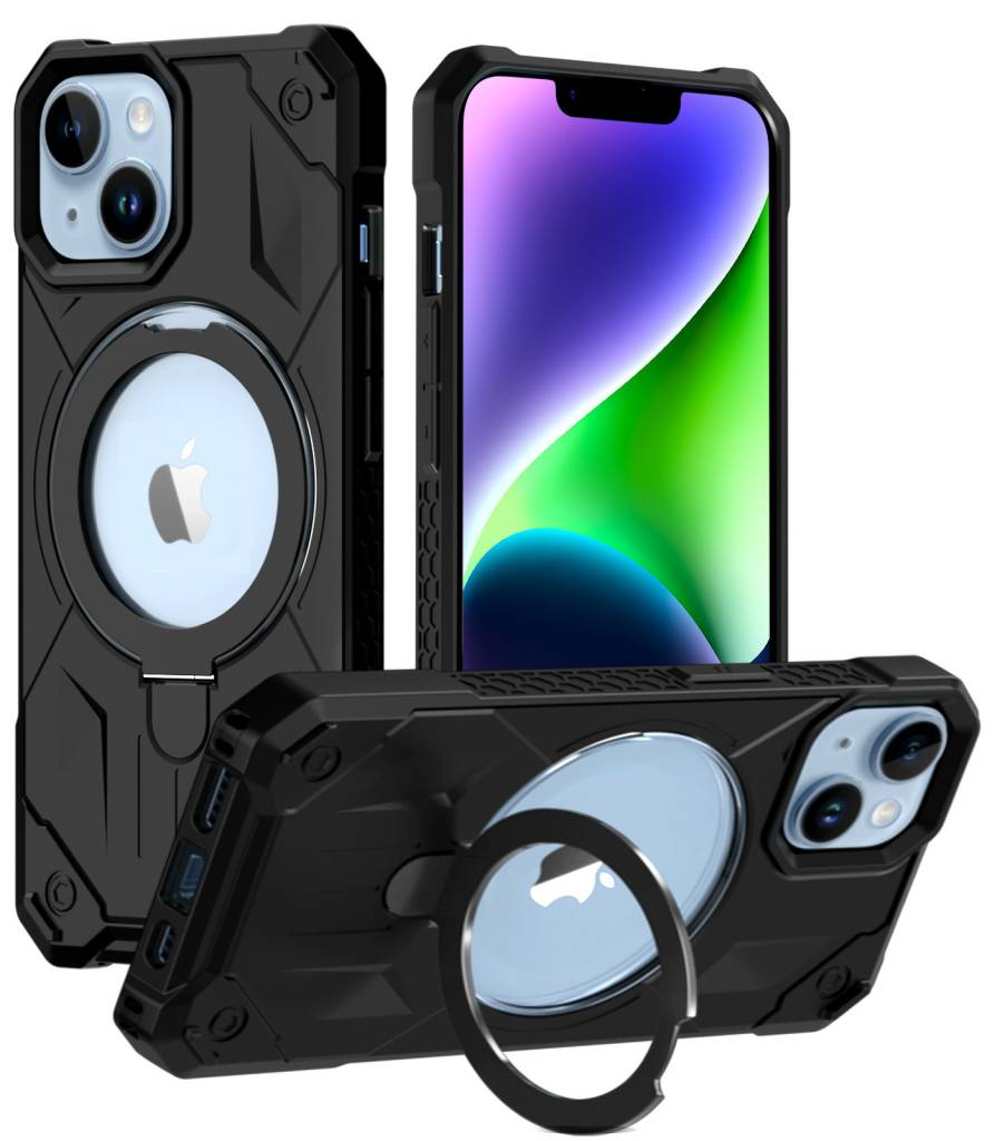 iPhone 14 Plus Phone Case with Invisible Built in Stand & Ring Holder-Black