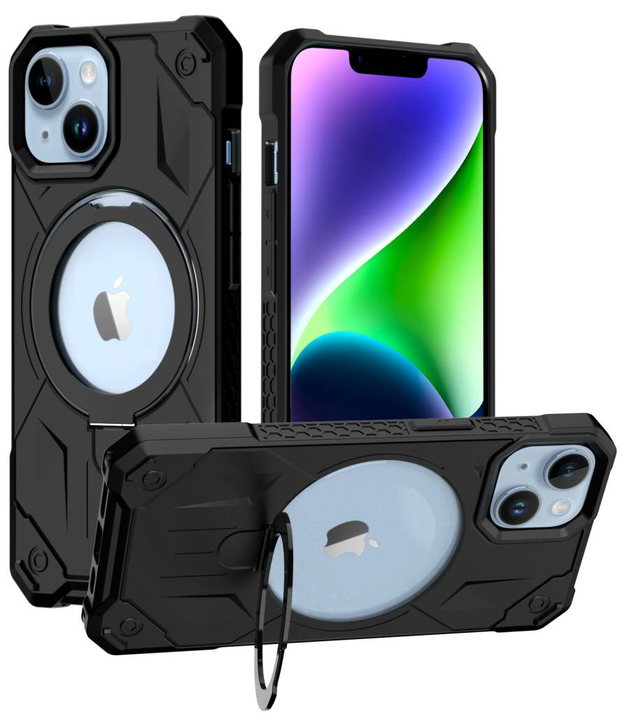 iPhone 14 Phone Case with Invisible Built in Stand & Ring Holder-Black