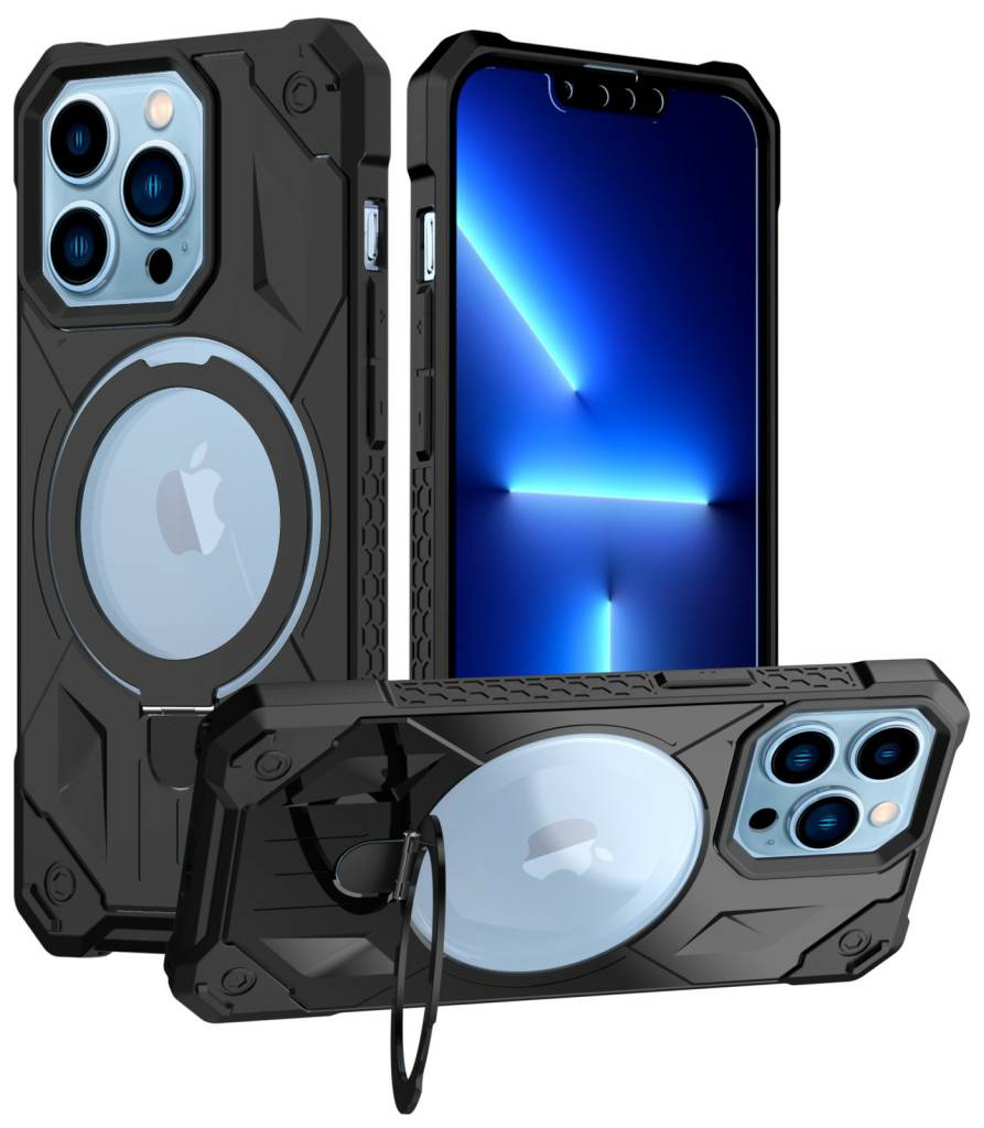 iPhone 13 Pro Max Phone Case with Invisible Built in Stand & Ring Holder-Black