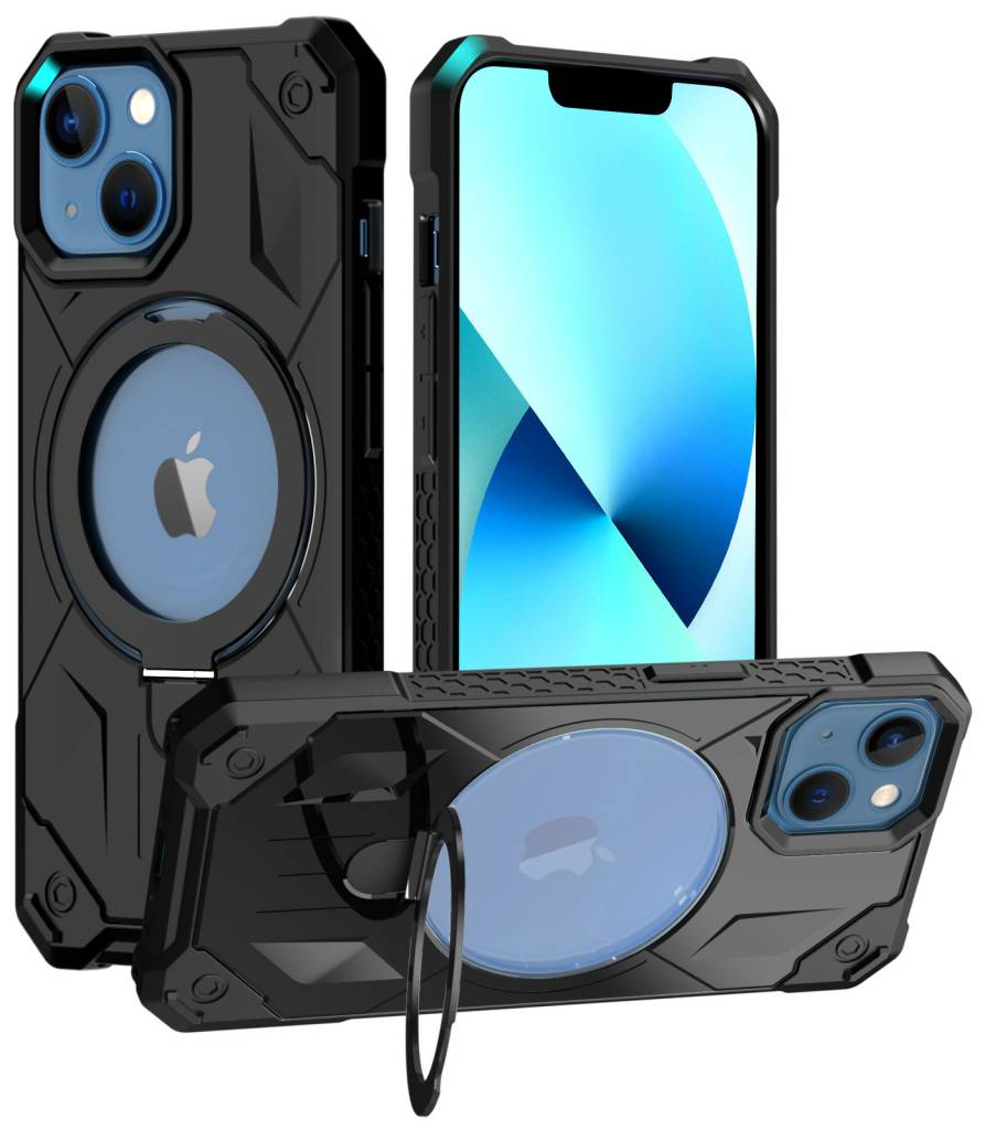 iPhone 13 Phone Case with Invisible Built in Stand & Ring Holder-Black