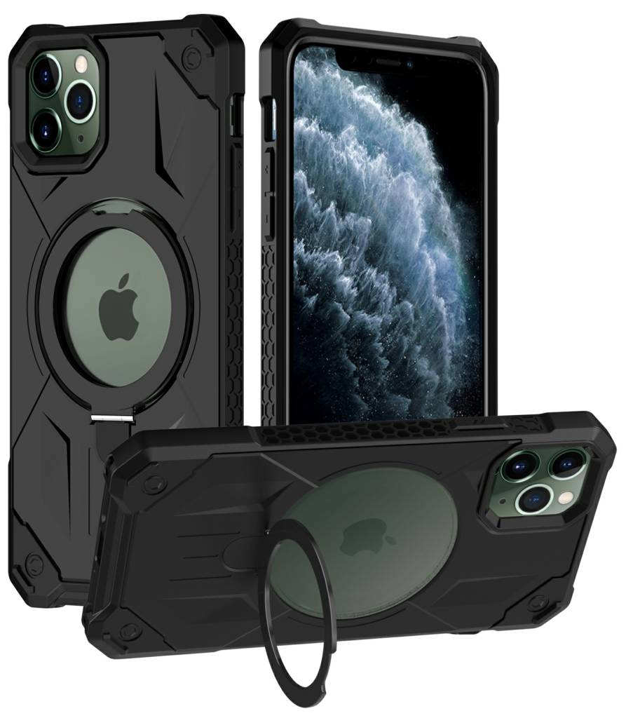 iPhone 11 Pro Max Phone Case with Invisible Built in Stand & Ring Holder-Black
