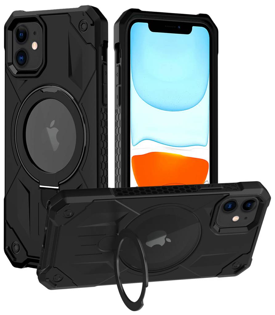 iPhone 11 Phone Case with Invisible Built in Stand & Ring Holder-Black